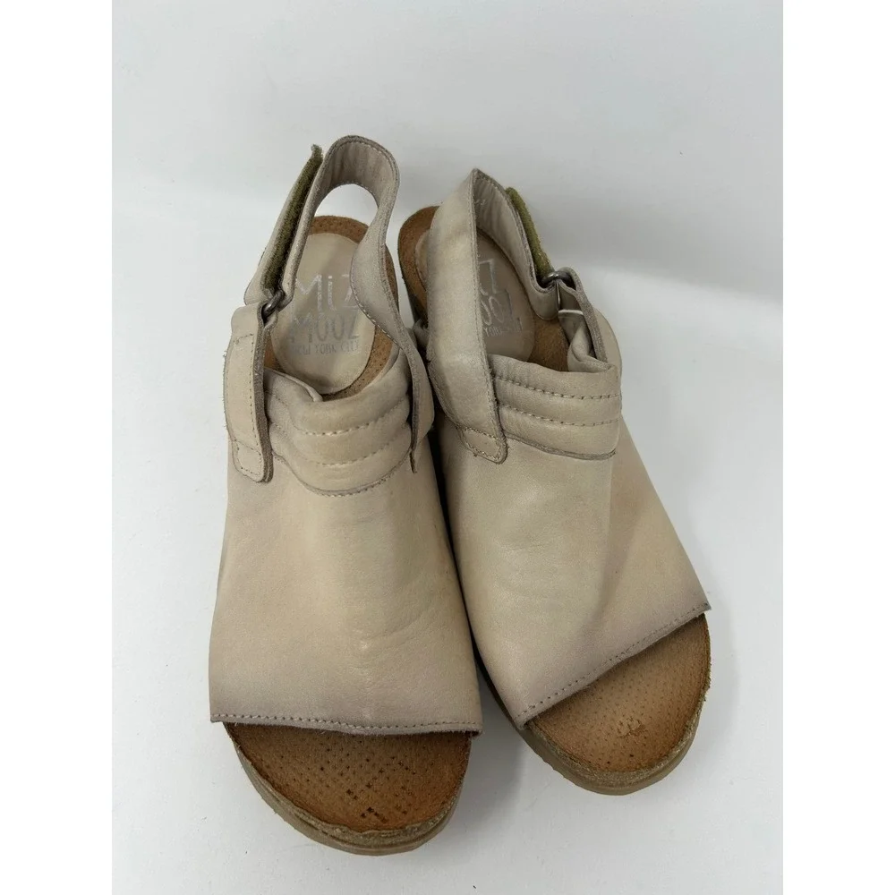 Miz Mooz Women Beige Leather Slingback Wedge Sandals Open Toe Sz EUR 40 / US 9